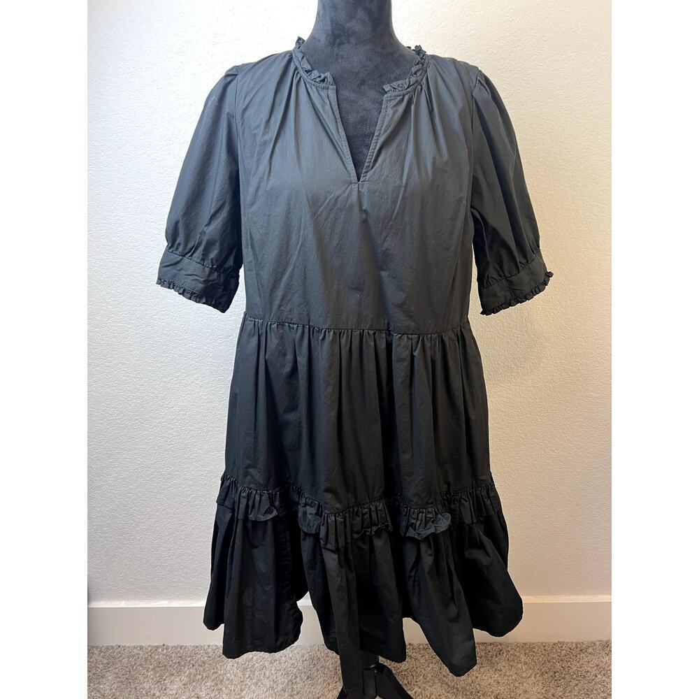 J. Crew Ruffleneck Tiered Popover Dress - Chic Black Medium